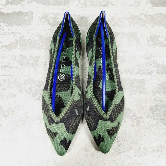 NEW Rothy’s The Point Olive Camo Slip On Ballet Flat Shoes W156